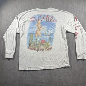 Salt Life Shirt Mens Large Long Sleeve Pocket Pin Up Girl Fishing Beach